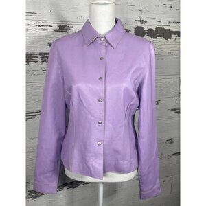 GARSON INTERNATIONAL & TROUSERS Leather Jacket Snap Closure Lilac Size 10 EUC